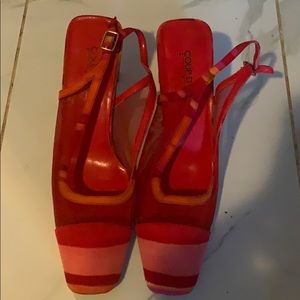Red toned striped dress 2.5 inch comfortable heel